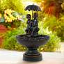 3_Petrichor 40"H Bronze Children Under Umbrella Indoor/Outdoor Fountain