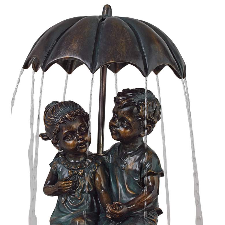 Image 4 Petrichor 40"H Bronze Children Under Umbrella Indoor/Outdoor Fountain more views