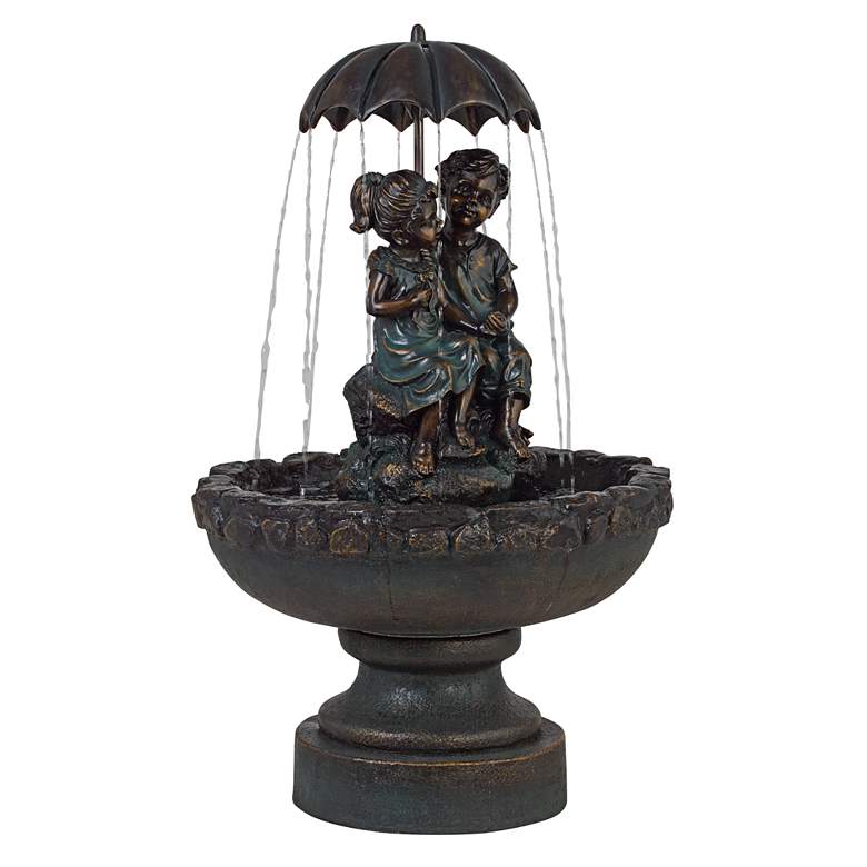 Image 6 Petrichor 40"H Bronze Children Under Umbrella Indoor/Outdoor Fountain more views