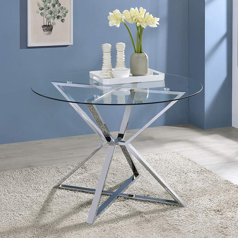 Image 1 Petrife 41 1/4" Wide Chrome and Clear Round Dining Table