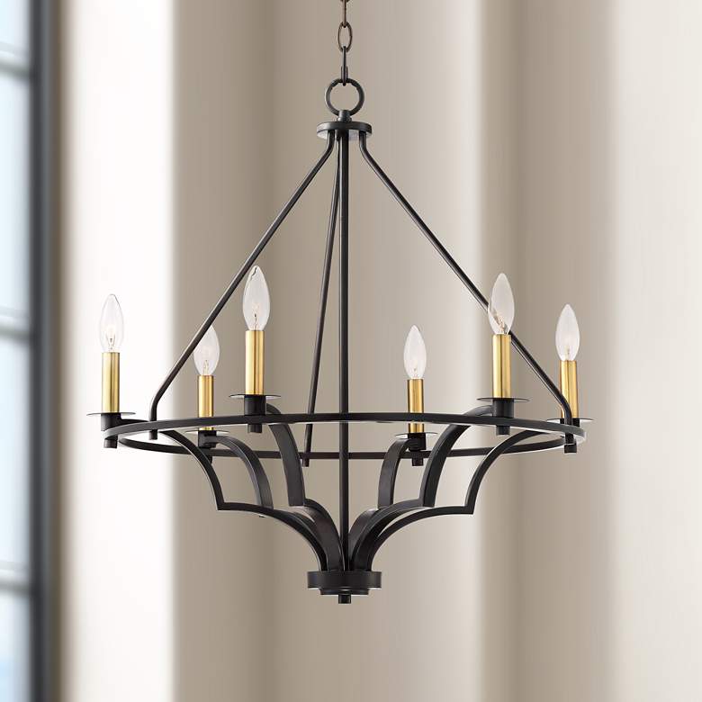 Image 1 Petros 25 1/4" Wide Bronze and Warm Brass 6-Light Chandelier