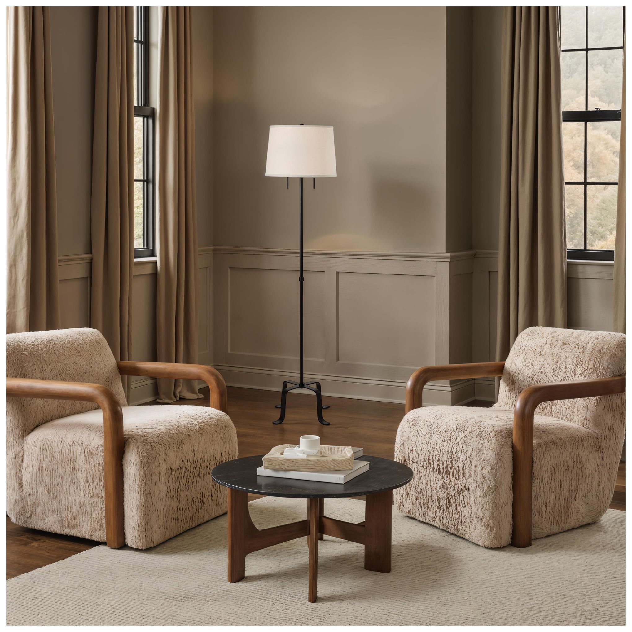 Image 2 Petrus 62.5" Tall Matte Black Floor Lamp with Tapered Linen Shade more views