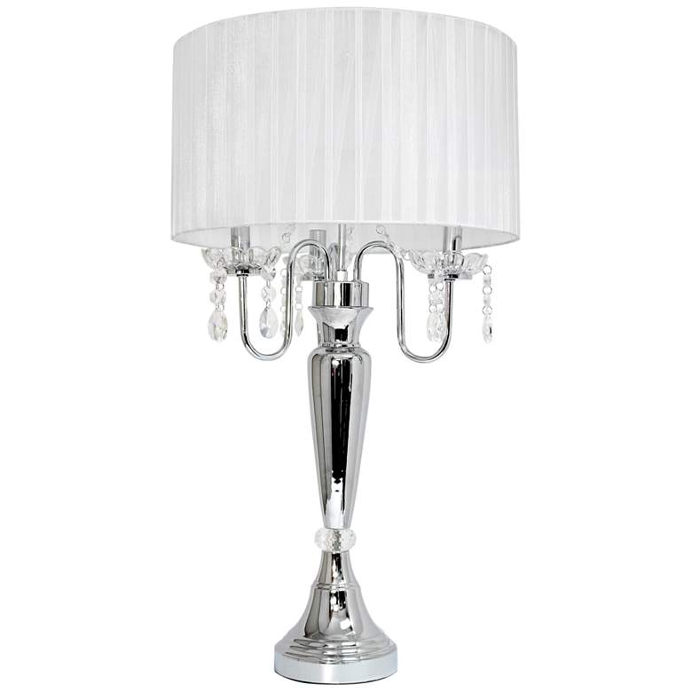 Image 1 Pettit White Sheer Shade and Hanging Crystals Table Lamp
