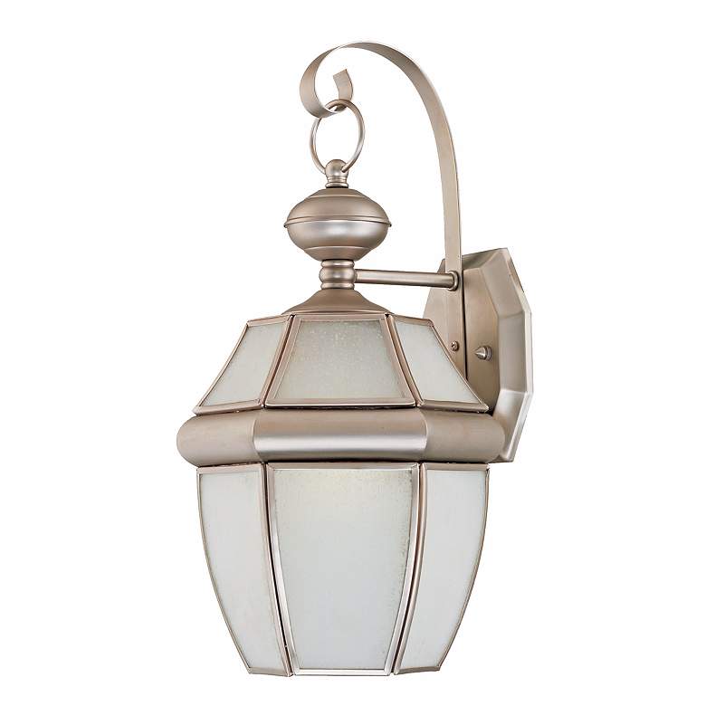Image 1 Pewter and Frosted Glass 16 inch High Lantern Outdoor Wall Light