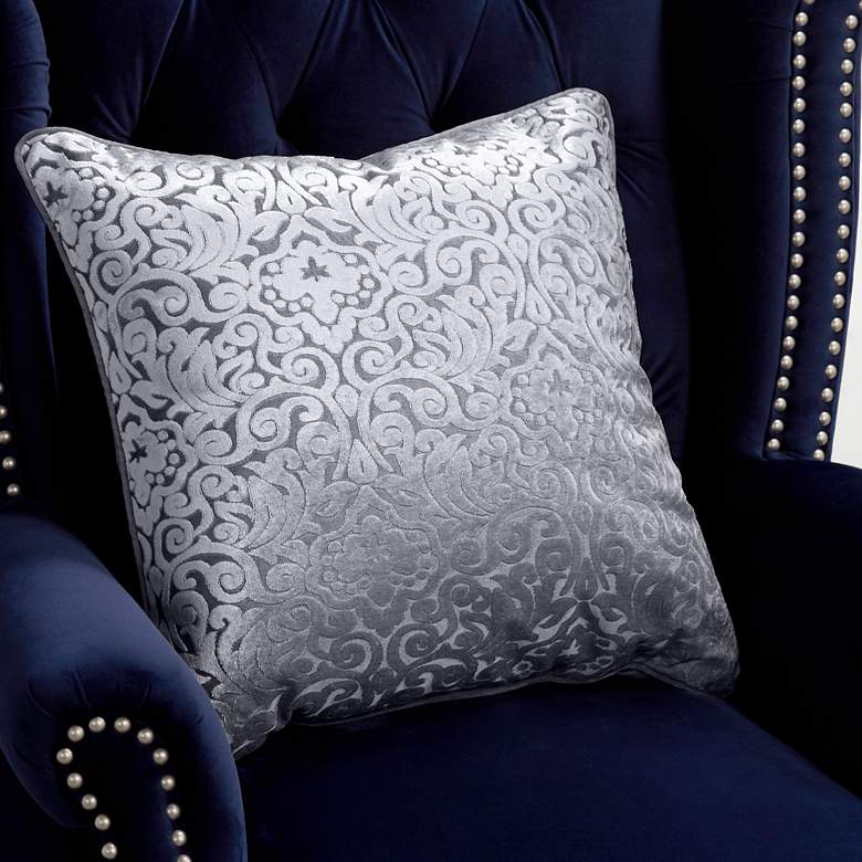 Image 1 Pewter Gray Cut Velvet 20" Square Throw Pillow