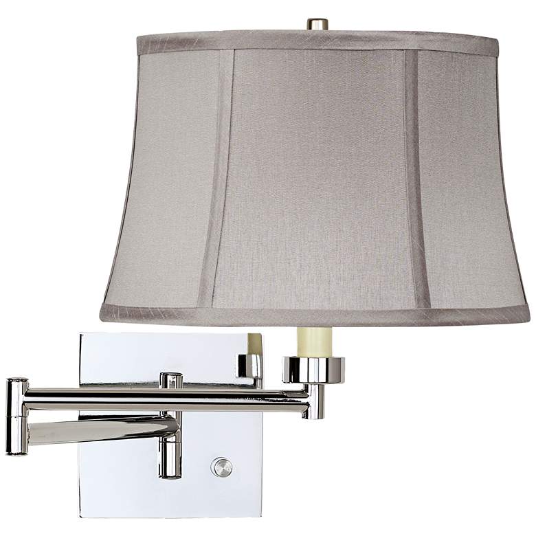 Image 1 Pewter Gray Drum Chrome Plug-In Swing Arm Wall Lamp