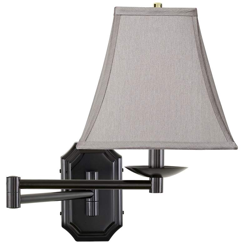 Image 1 Pewter Gray Square Dark Bronze Plug-In Swing Arm Wall Lamp