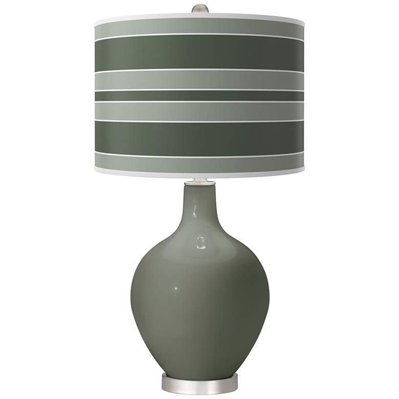 Image 1 Pewter Green Bold Stripe Ovo Table Lamp