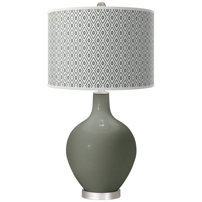 Image 1 Pewter Green Diamonds Ovo Table Lamp