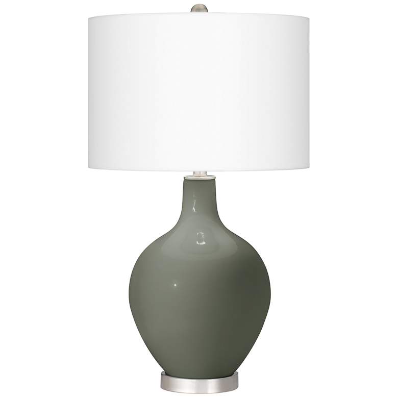 Image 2 Pewter Green Fog Linen Shade Ovo Table Lamp