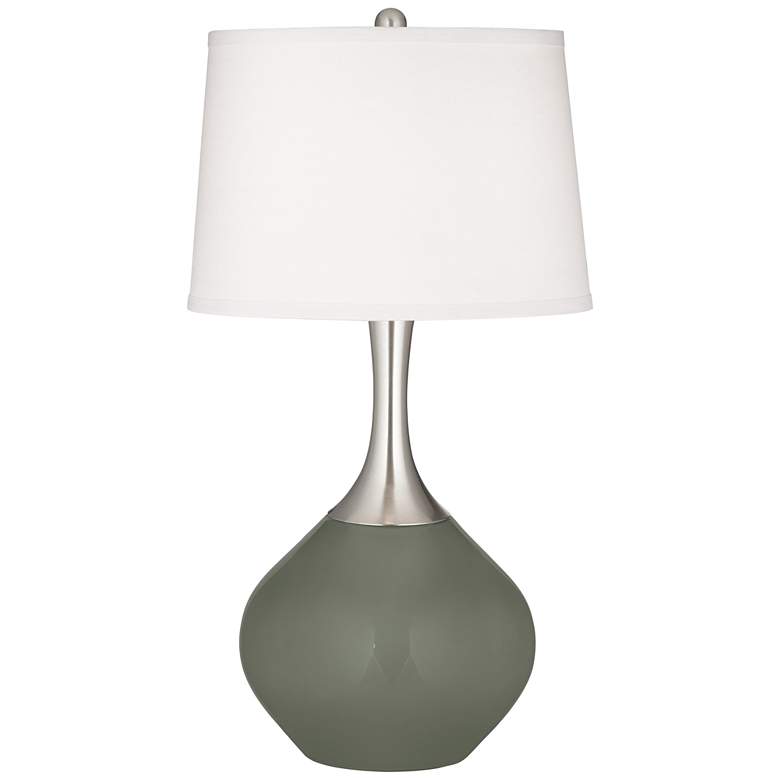 Image 2 Pewter Green Fog Linen Shade Spencer Table Lamp