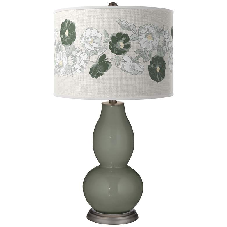 Image 1 Pewter Green Rose Bouquet Double Gourd Table Lamp