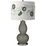 Pewter Green Rose Bouquet Double Gourd Table Lamp