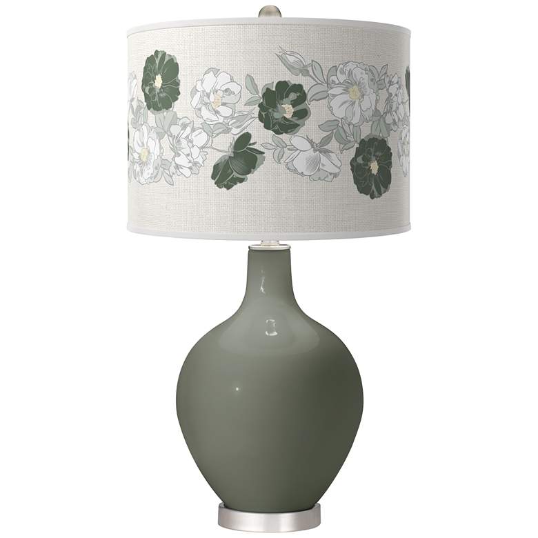 Image 1 Pewter Green Rose Bouquet Ovo Table Lamp