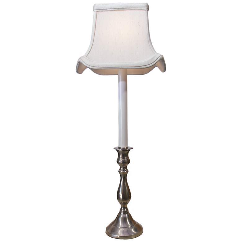 Image 1 Pewter White Shade Tall Candlestick Table Lamp
