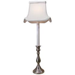 Pewter White Shade Tall Candlestick Table Lamp