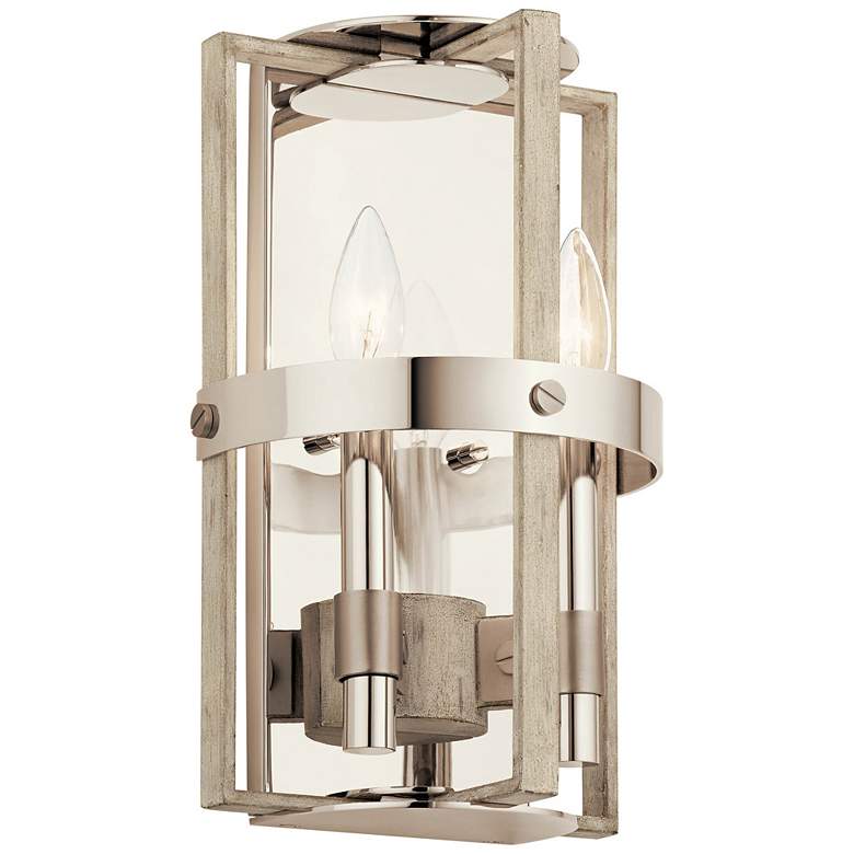 Image 1 Peyton 12 3/4 inch High White-Washed Wood 2-Light Wall Sconce