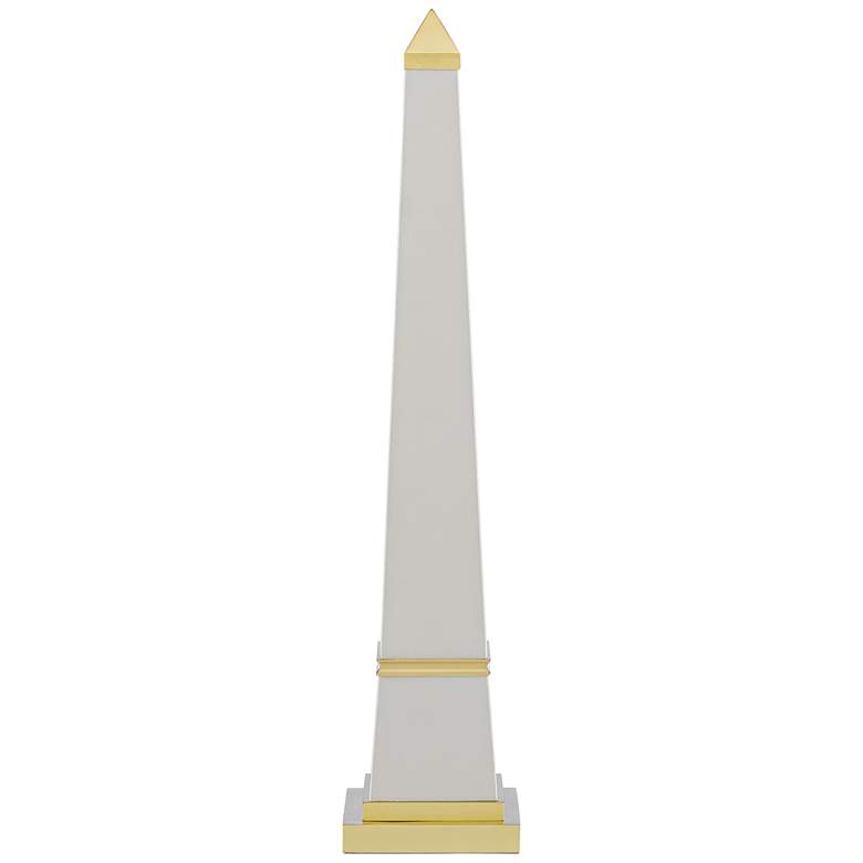 Image 1 Pharaoh 23 3/4 inch High White and Brass Obelisk Sculpture