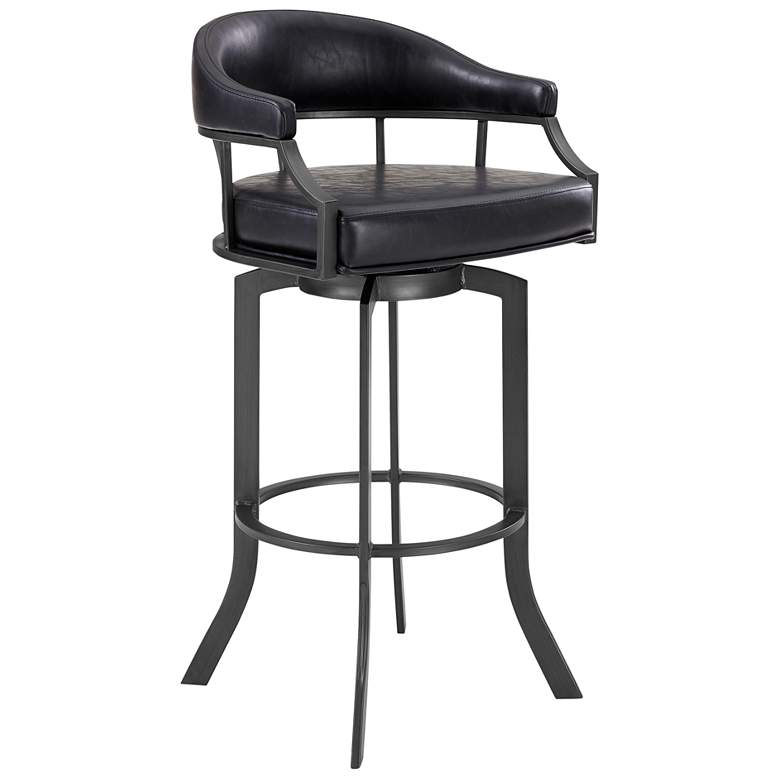 Image 1 Pharaoh 26 in. Swivel Barstool in Black Faux Leather and Mineral Finish