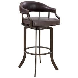 Image1 of Pharaoh 26 in. Swivel Barstool in Brown Faux Leather and Auburn Bay Finish