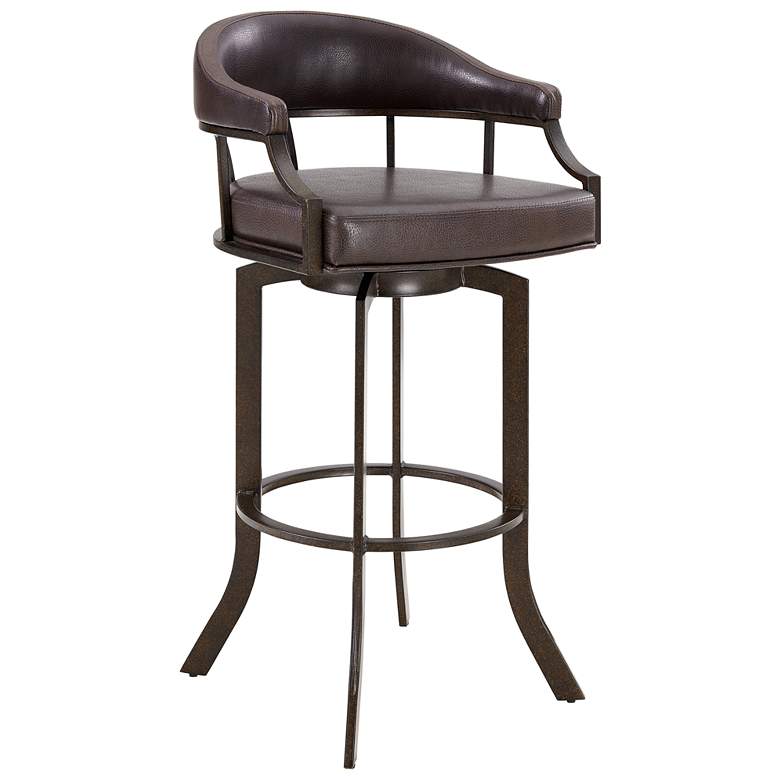 Image 1 Pharaoh 26 in. Swivel Barstool in Brown Faux Leather and Auburn Bay Finish