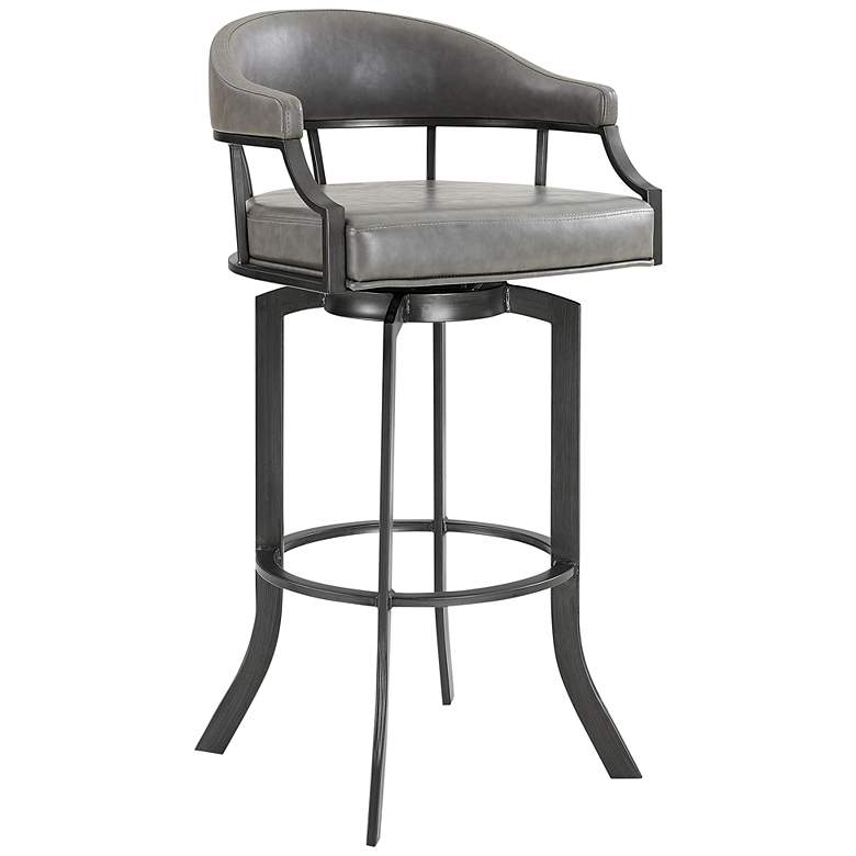 Image 2 Pharaoh 26 in. Swivel Barstool in Gray Faux Leather and Mineral Finish