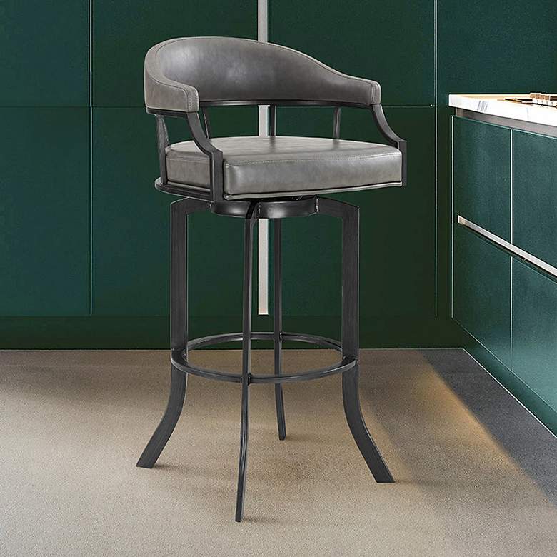 Image 1 Pharaoh 26 in. Swivel Barstool in Gray Faux Leather and Mineral Finish