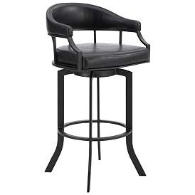Image1 of Pharaoh 30 in. Swivel Barstool in Black Faux Leather, Black Powder Coated