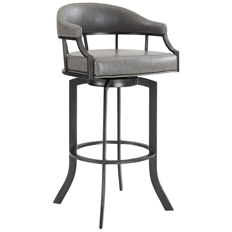 Image 1 Pharaoh 30 in. Swivel Barstool in Gray Faux Leather and Mineral Finish