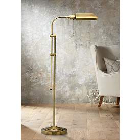 Image1 of Pharmacy Style Antique Brass Finish Metal Adjustable Floor Lamp