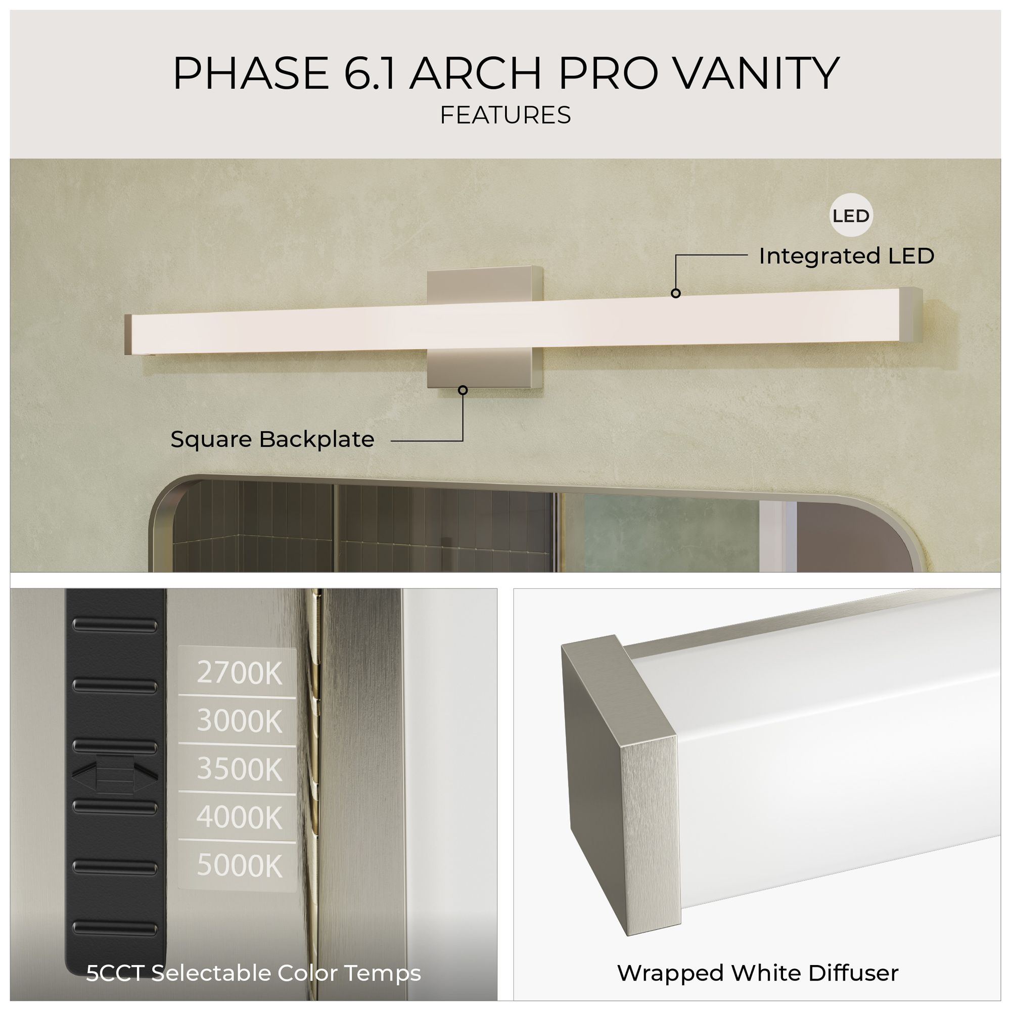 Phase 6.1 Collection 36 in. 5CCT Integrated LED Linear Vanity Light