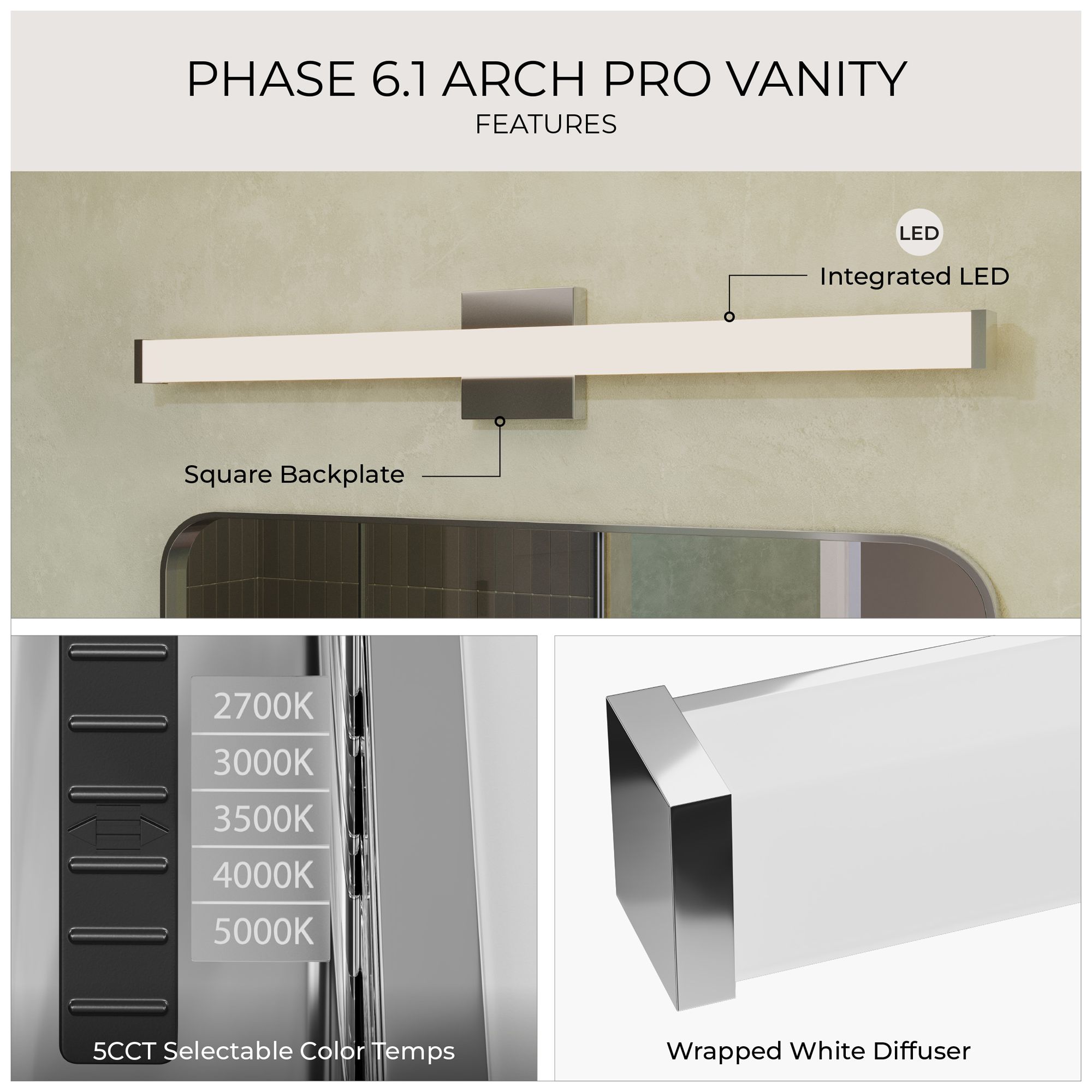 Phase 6.1 Collection 36 in. 5CCT Integrated LED Linear Vanity Light