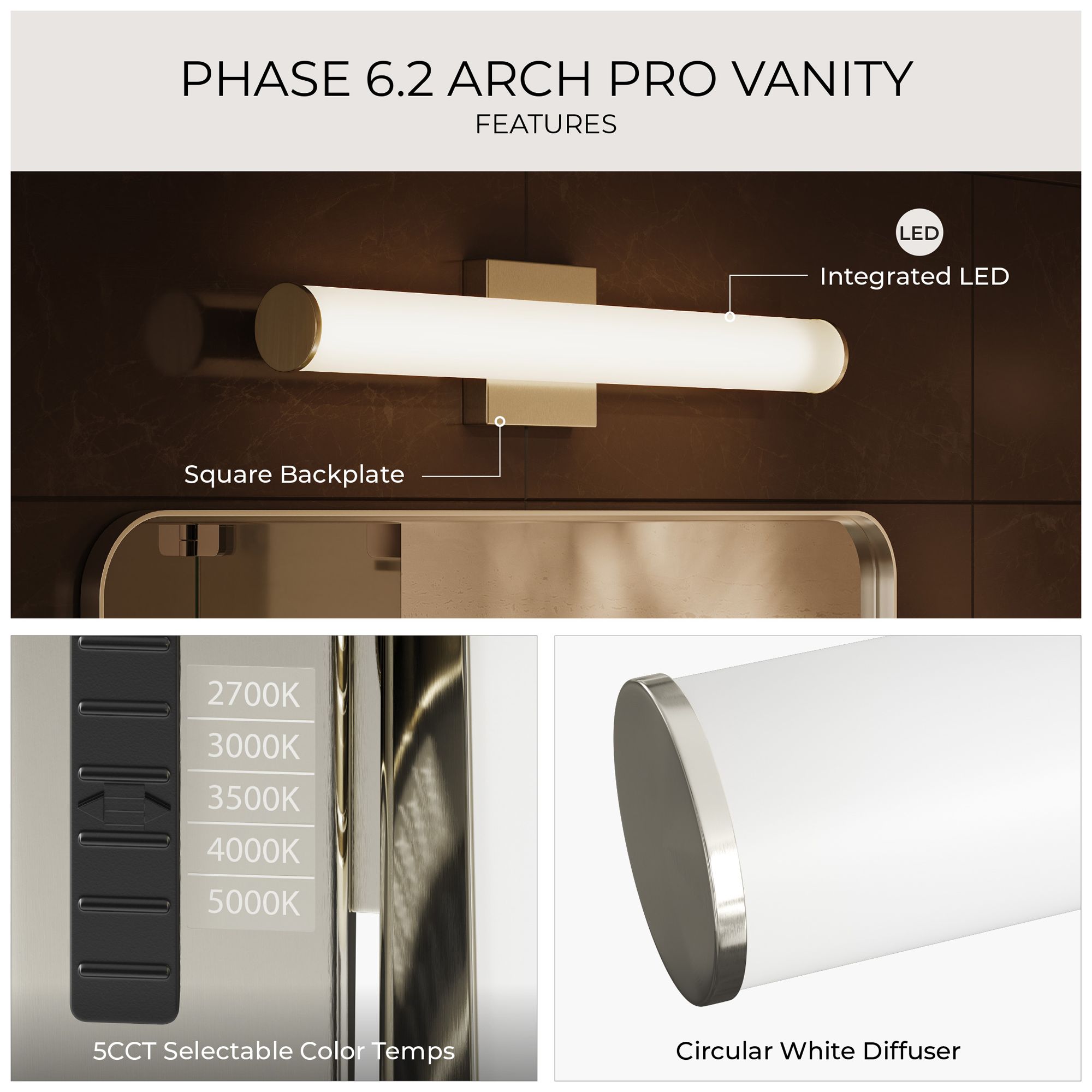 Phase 6.2 Collection 36 in. 5CCT Integrated LED Linear Vanity Light