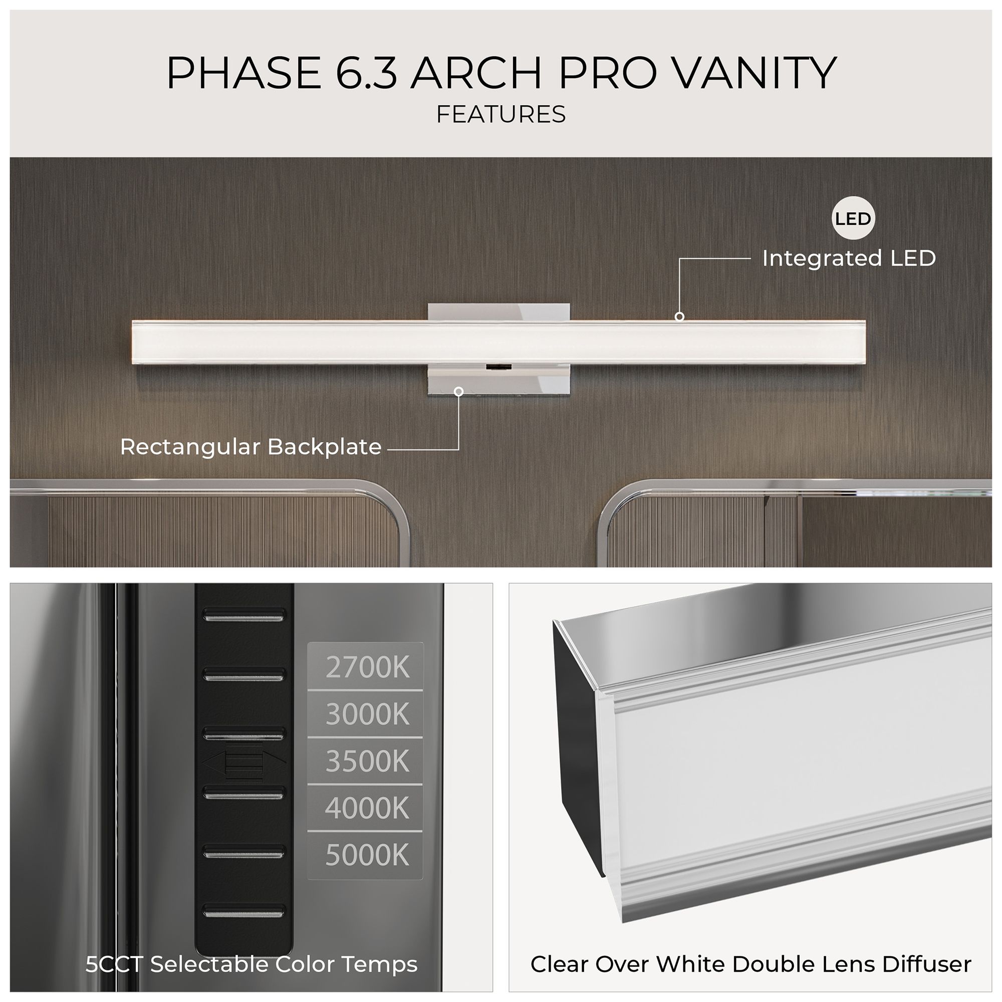 Phase 6.3 Collection 24 in. 5CCT Integrated LED Linear Vanity Light