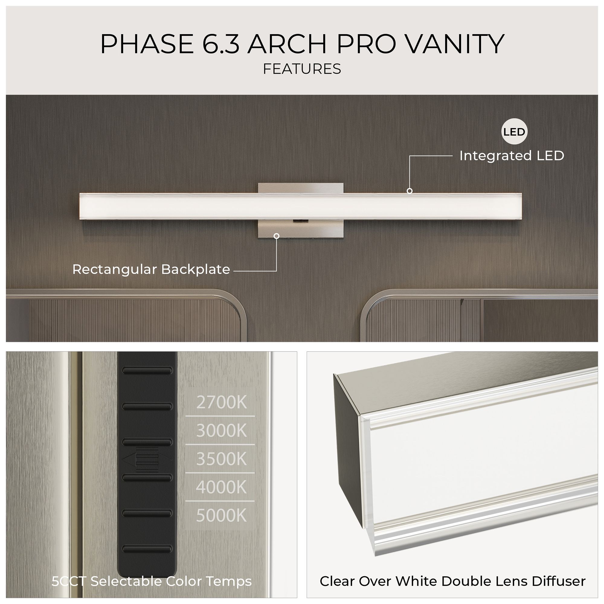 Phase 6.3 Collection 36 in. 5CCT Integrated LED Linear Vanity Light