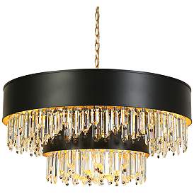 Image1 of Phesonlaxy 31 1/2" Wide Matte Black and Gold Leaf Chandelier