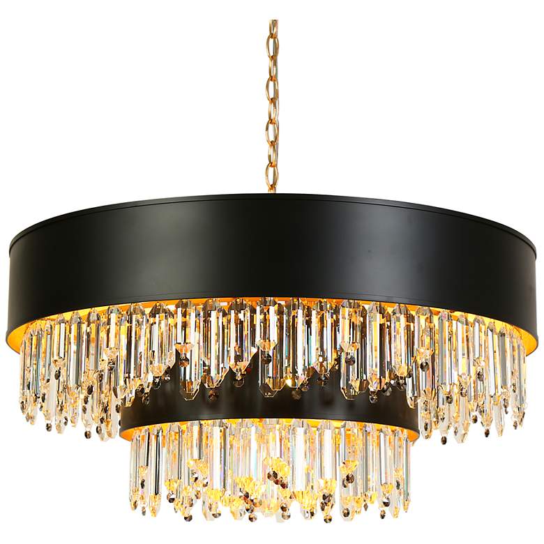 Image 1 Phesonlaxy 31 1/2" Wide Matte Black and Gold Leaf Chandelier