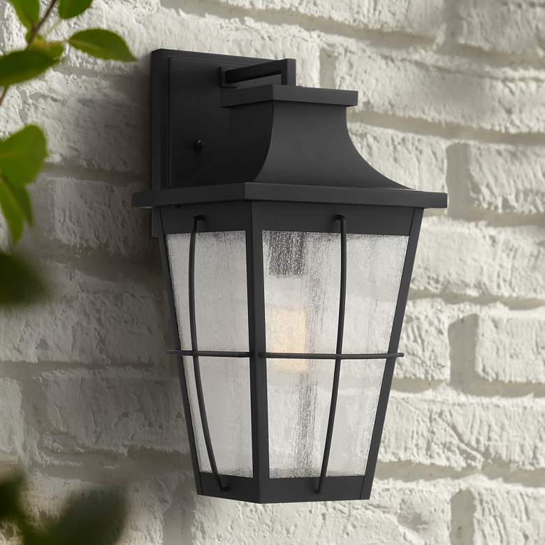 Image 1 Phia 17 1/2 inchH Matte Black Seeded Glass Outdoor Wall Light