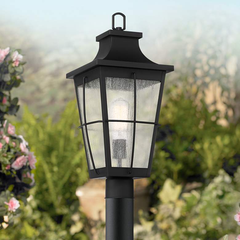 Image 1 Phia 19 1/2 inch High Black and Seeded Glass Outdoor Post Light