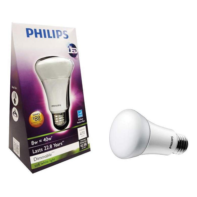 Image 1 Philips LED 8-Watt A19 Soft White Household Light Bulb
