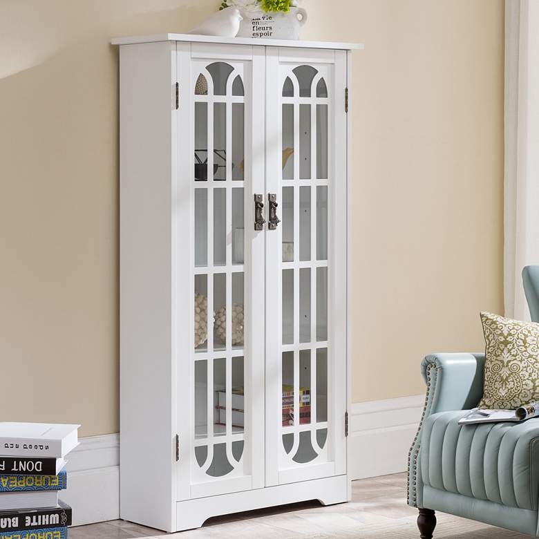 Image 1 Philomina 26 1/4 inch Wide White Wood 2-Door Display Cabinet