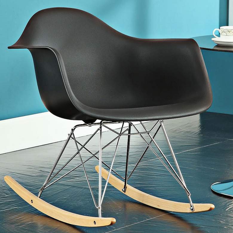 Image 1 Phinnaeus Mid-Century Modern Black Rocker Lounge Chair
