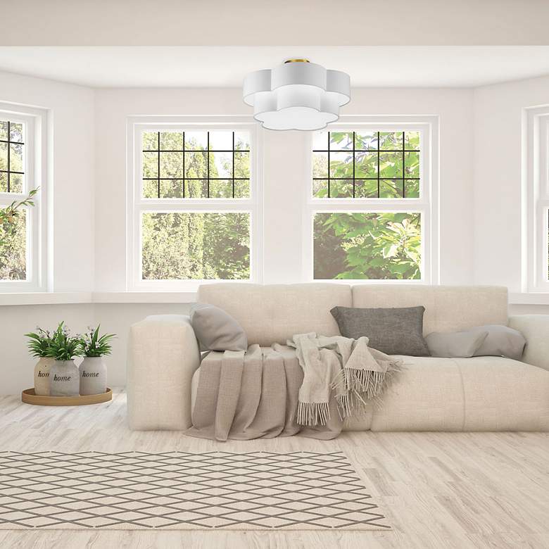 Image 2 Phlox 20" Wide Aged Brass Ceiling Light with White Shade more views