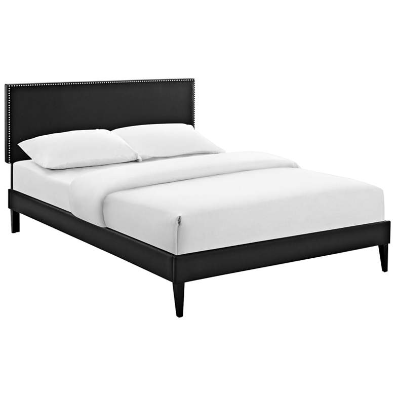 Image 1 Phoebe Black Vinyl Full Platform Bed w/ Squared Tapered Legs