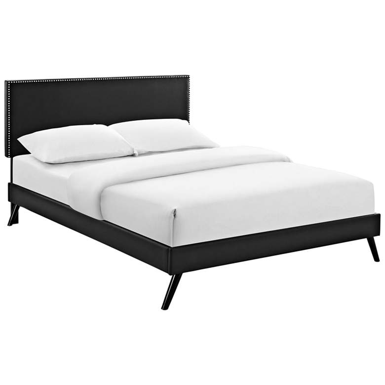 Image 1 Phoebe Black Vinyl Full Platform Bed with Round Splayed Legs