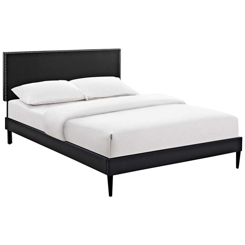 Image 1 Phoebe Black Vinyl Full Platform Bed with Round Tapered Legs