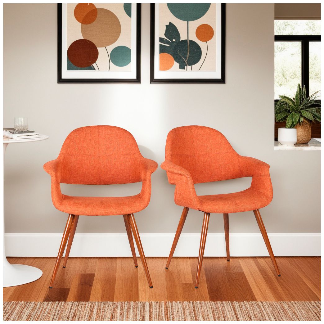 Phoebe Orange Fabric and Walnut Wood Dining Chair