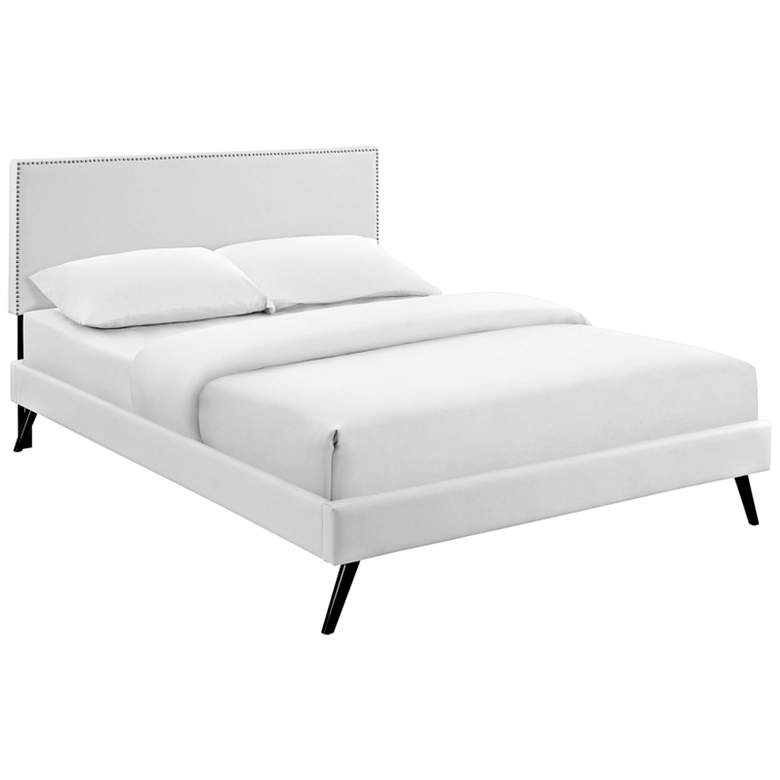 Image 1 Phoebe White Vinyl Full Platform Bed with Round Splayed Legs