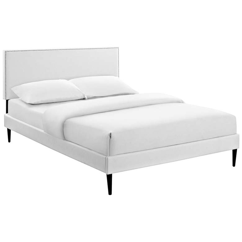 Image 1 Phoebe White Vinyl Full Platform Bed with Round Tapered Legs