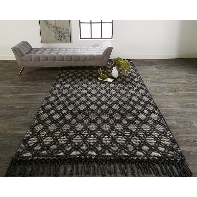 Image 1 Phoenix 0808F 7'9"x9'9" Black and Ivory Wool Area Rug